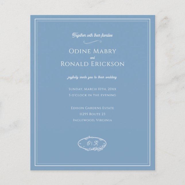 Dusky Blue Coastal Minimal Budget Bröllop (Framsida)