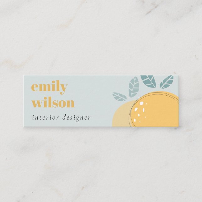 Dusky Blue Cute Lemon Abstrakt Bold Fruktig Citrus Mini Visitkort (Framsida)