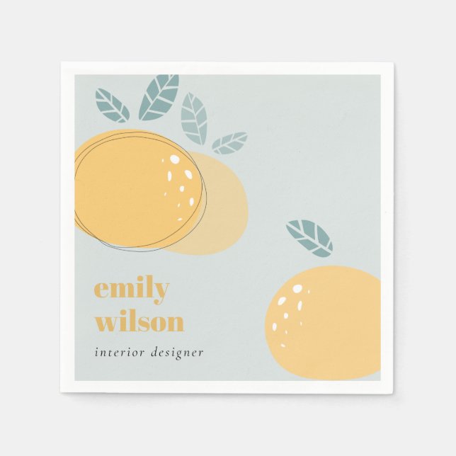 Dusky Blue Cute Orange Abstrakt Bold Fruktig Citru Pappersservett (Framsidan)