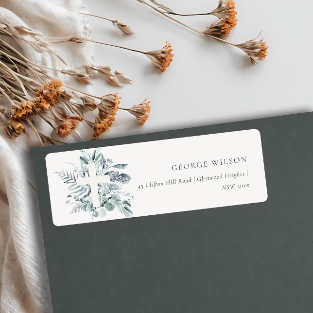 Dusky Blue Eucalyptus Fern Foliage Kor Adress Returadress Etikett (Skapare uppladdad)