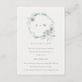 Dusky Blue Flora Wandeand Monogram Wedding Recepti Tilläggskort