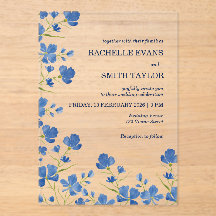 Dusky Blue Flower Wedding Invite