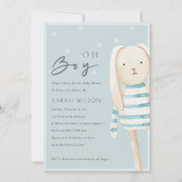 Dusky Blue Grått Bunny Oh Boy Baby Shower Inbjudan