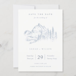 Dusky Blue Grått Kraft Rustic Gräs Mountain Sketch Spara Datumet