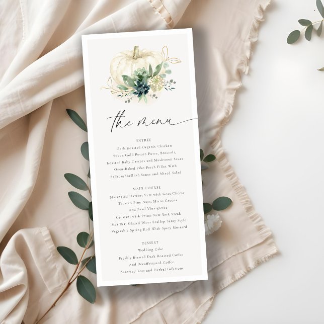 Dusky Blue Grönt Guld Succulent Pumpkin Bröllop Meny (Skapare uppladdad)