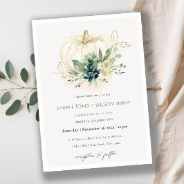 Dusky Blue Grönt Succulent Pumpkin Wedding bjudes Tack Kort