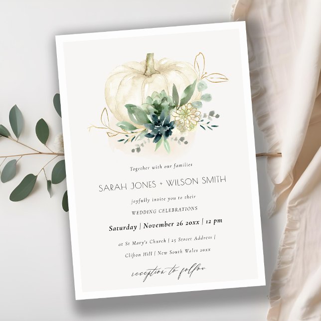 Dusky Blue Grönt Succulent Pumpkin Wedding bjudes  Tack Kort (Skapare uppladdad)