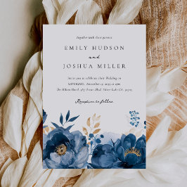 Dusky Blue Guld Blommigt Alla i One Bröllop Inbjudningar