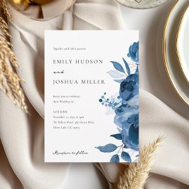 Dusky Blue Guld Blommigt bröllopsinbjudan Inbjudningar