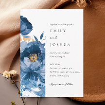 Dusky Blue Guld Blommigt bröllopsinbjudan