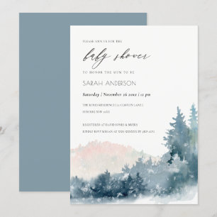 DUSKY BLUE MOUNTAINS GRÄS BABY SHOWER INBJUDAN