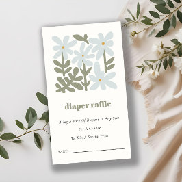 Dusky Blue Retro Blommigt Diaper Raffle Baby Showe Tilläggskort