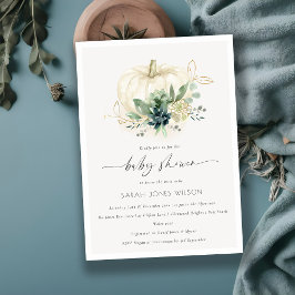 Dusky Blue Succulent Pumpkin Baby Shower Inbjudan