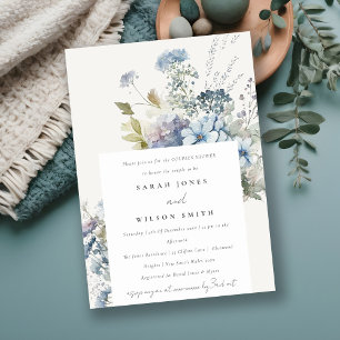 Dusky Blue Watercolor Cottage Flora Par Shower Inbjudningar