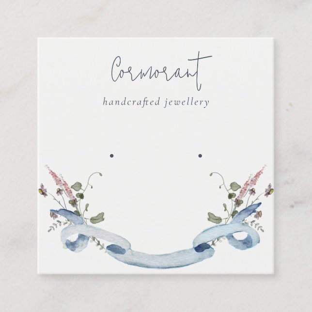 Dusky Blue Wildblomribbon Stud Earring Holder Fyrkantigt Visitkort (Framsida)