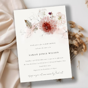 Dusky Fall Marsala Blommigt Baby Shower Inbjudningar