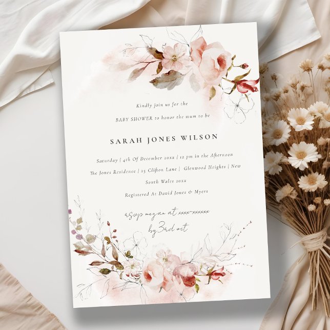 Dusky Fall Marsala  Blommigt Baby Shower Inbjudningar (Skapare uppladdad)