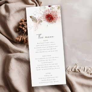 Dusky Fall Marsala Blommigt Bröllop Menu Card Inbjudningar