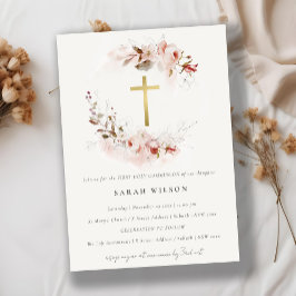 Dusky Fall Marsala Blommigt First Heliga Communion Inbjudningar