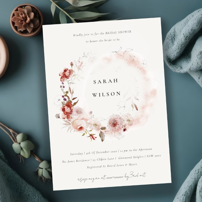 Dusky Fall Marsala Blommigt Möhippa för utandning Inbjudningar (Skapare uppladdad)