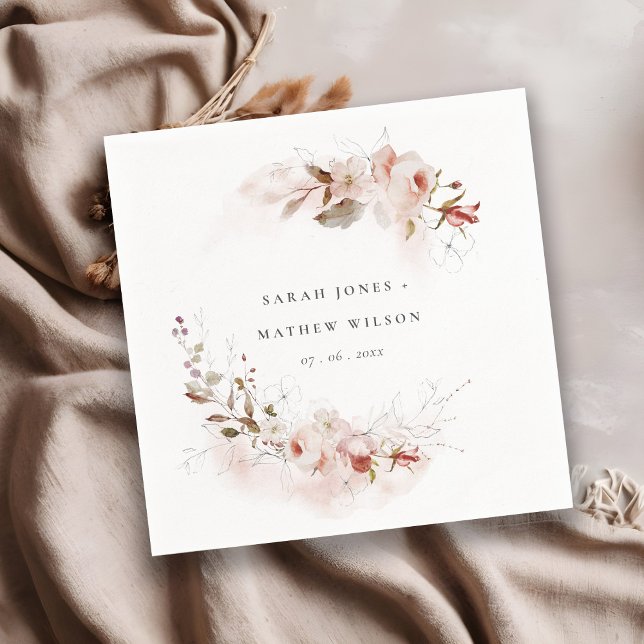 Dusky Fall Marsala  Blommigt Wandeine Bröllop Pappersservett (Skapare uppladdad)