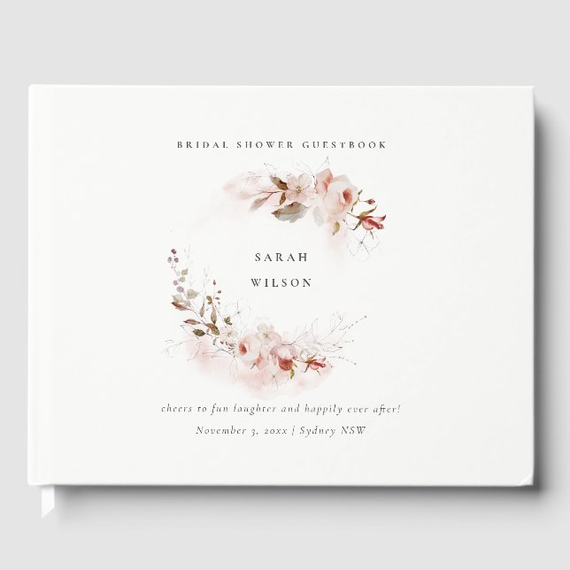 Dusky Fall Marsala Blush Blommig Bröllopsdusch Gästböcker (Framsida)