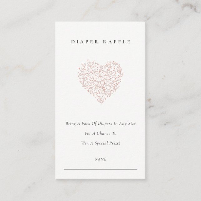 Dusky  Flora Heart Diaper Raffle Baby Shower Tilläggskort (Framsida)