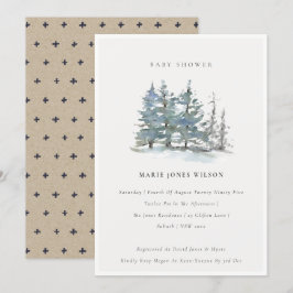 Dusky Grönt Blue Gräs Träd Wood Baby Shower Inbjud Tack Kort