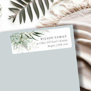 Dusky Grönt Leafy Fern Succulent Foliage Adress Returadress Etikett