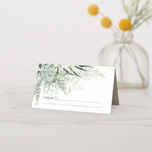Dusky Grönt Leafy Fern Succulent Foliage Bröllop Placeringskort