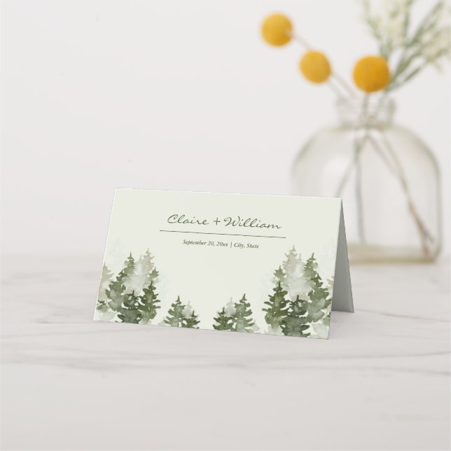 Dusky Grönt Mountain Gräs Bröllop Place Card Placeringskort (Framsida)