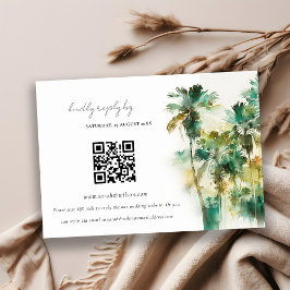 Dusky Grönt Tropical Handflatan Träd Bröllop QR-ko Tilläggskort
