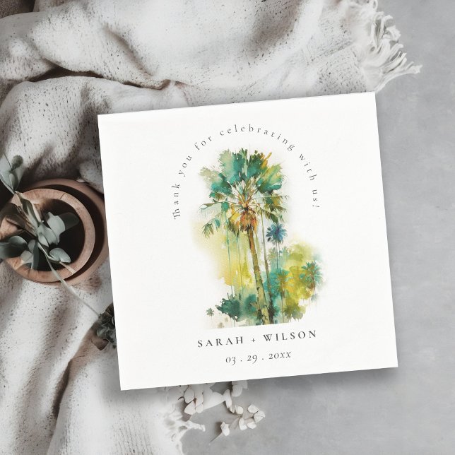 Dusky Grönt Tropical Watercolor Handflatan Träd Br Pappersservett (Skapare uppladdad)