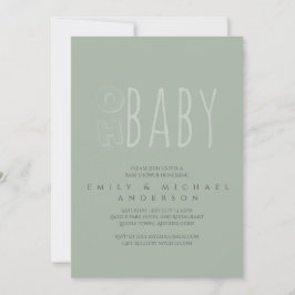 Dusky Grönt Typography Modern Baby Shower Inbjudningar