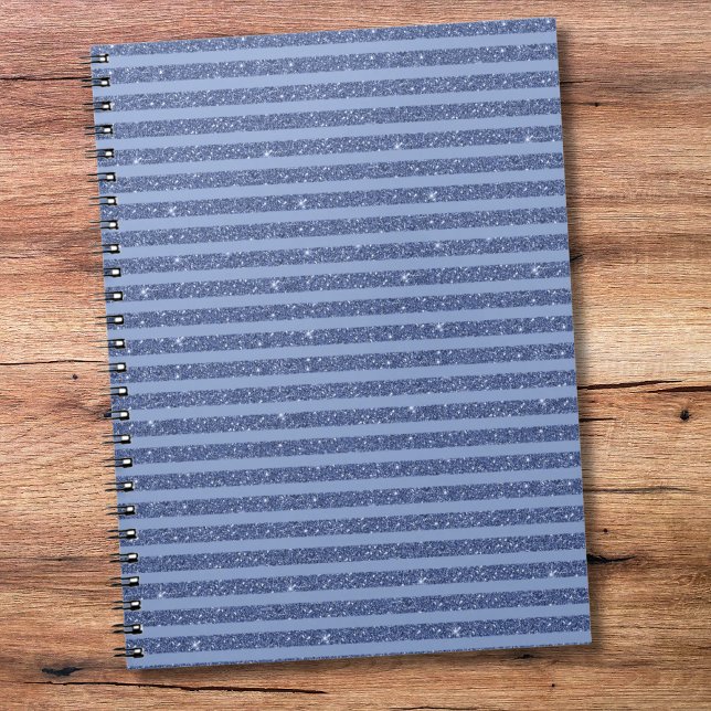 Dusky Indigo Glitter Style Horizontal Stripes Anteckningsbok (Skapare uppladdad)