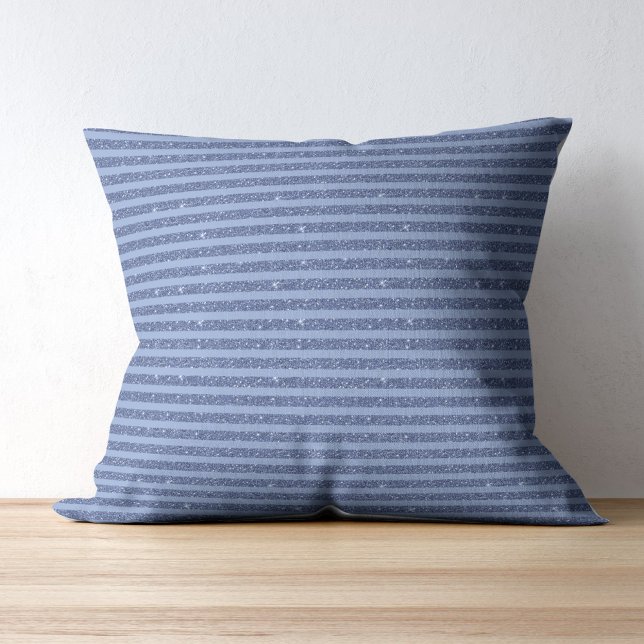 Dusky Indigo Glitter Style Horizontal Stripes Kudde (Skapare uppladdad)