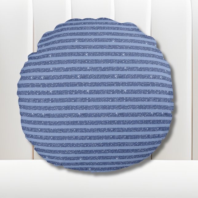 Dusky Indigo Glitter Style Horizontal Stripes Rund Kudde (Skapare uppladdad)