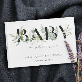 Dusky Leafy Fern Succulary Script Baby Shower Gästböcker