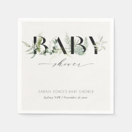 Dusky Leafy Fern Succulary Script Baby Shower Pappersservett