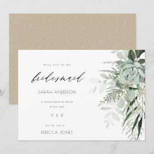 Dusky Leafy Fern Succulent Bridesmaid Inbjudan