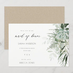 Dusky Leafy Fern Succulent Maid of honor Inbjudan