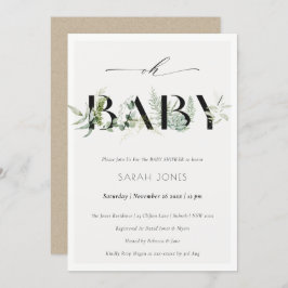 Dusky Leafy Fern Succulent Oh Baby Shower Inbjudan