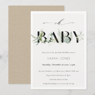 Dusky Leafy Fern Succulent Oh Baby Shower Inbjudan