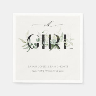 Dusky Leafy Fern Succulent oh Girl Baby Shower Pappersservett