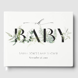 Dusky Leafy Fern Succulent Oh Script Baby Shower Gästböcker