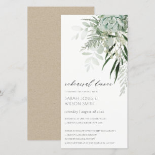 Dusky Leafy Fern Succulsal Rehearsal Dinner Inbjud Tack Kort