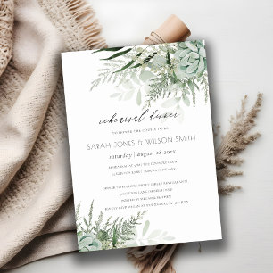 Dusky Leafy Fern Succulsal Rehearsal Dinner Inbjud Tack Kort