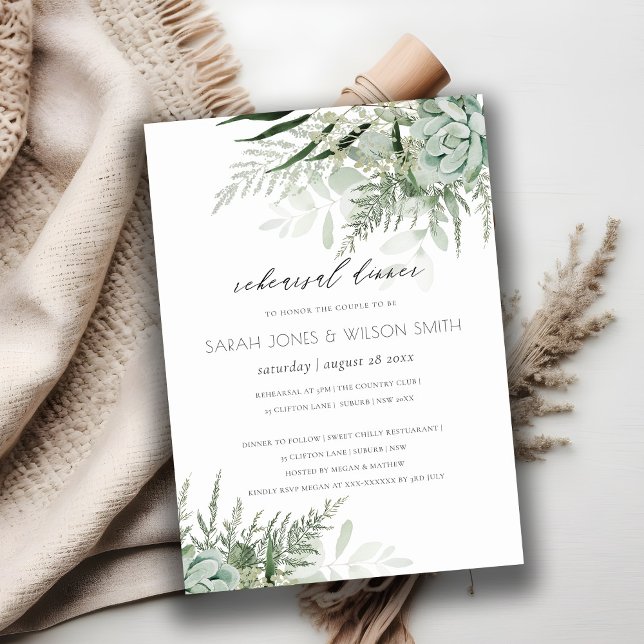 Dusky Leafy Fern Succulsal Rehearsal Dinner Inbjud Tack Kort (Skapare uppladdad)