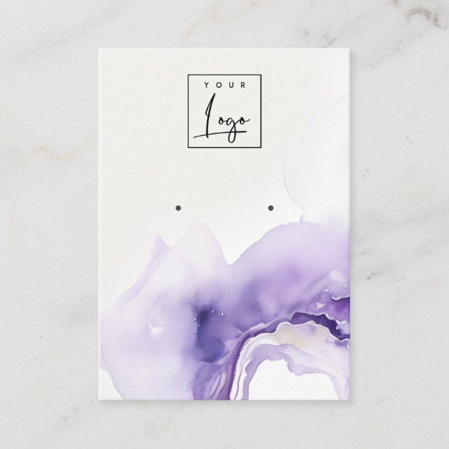 Dusky Lilac Abstract Watercolor Agate Earring Logo Visitkort (Framsida)
