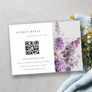 Dusky Lilac Stuga Blommig Bröllops QR-kod RSVP Tilläggskort